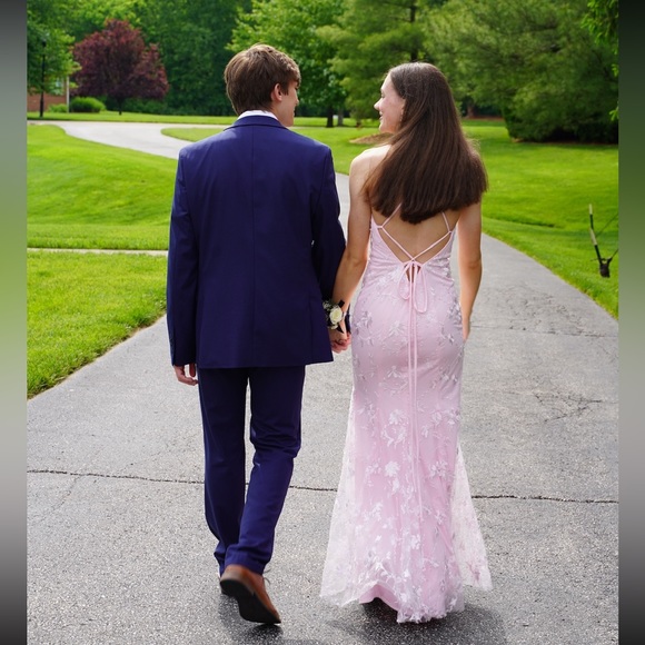 Blush Pink Mermaid Lace Prom Dress - Picture 4 of 5